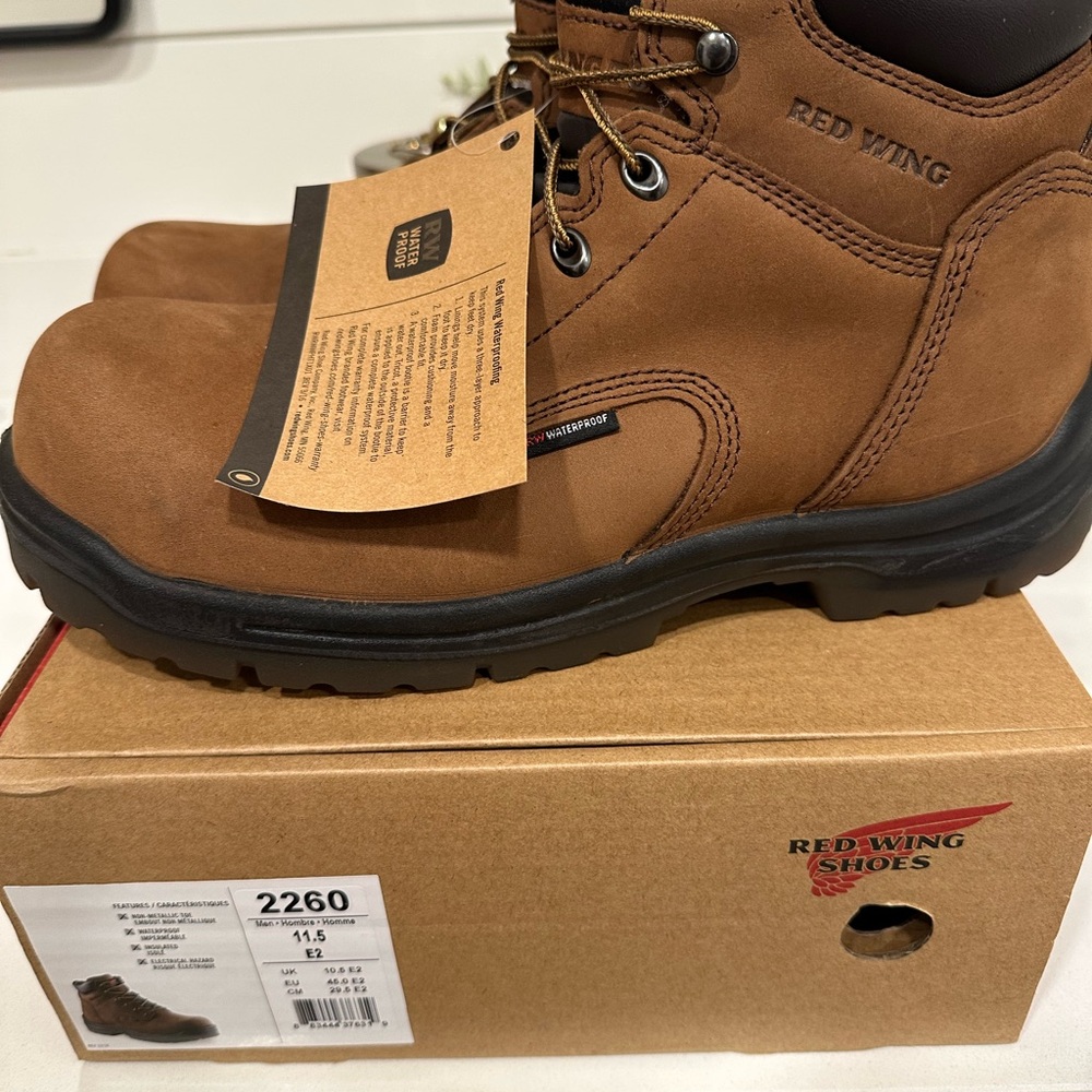 Red Wing Brown Leather Work Boots with Rugged Sole